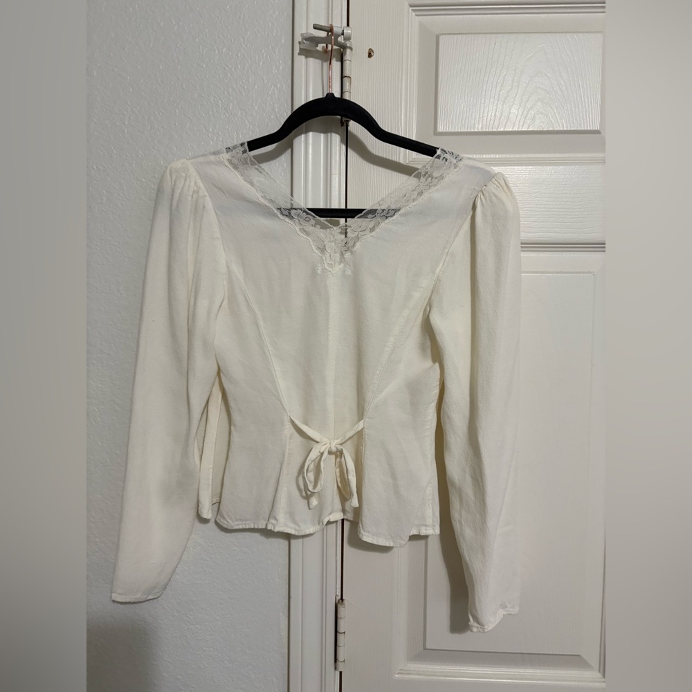 Reformation Nadene Top Ivory Lace Trim Blouse Viscose - Picture 10 of 15